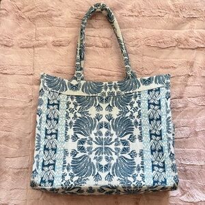 A New Day Jacquard  Blue and White Tote